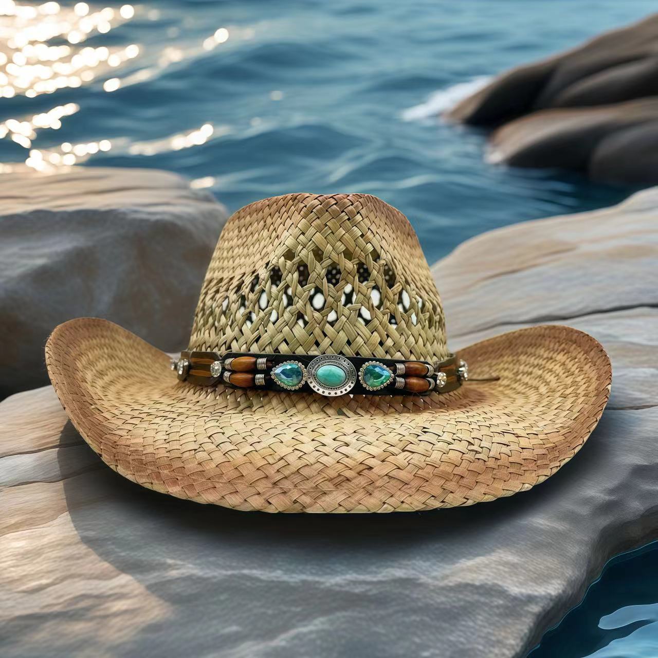 Cowboy Hat Straw - Sombrero de Vaquero con Pedrería, Sombrero